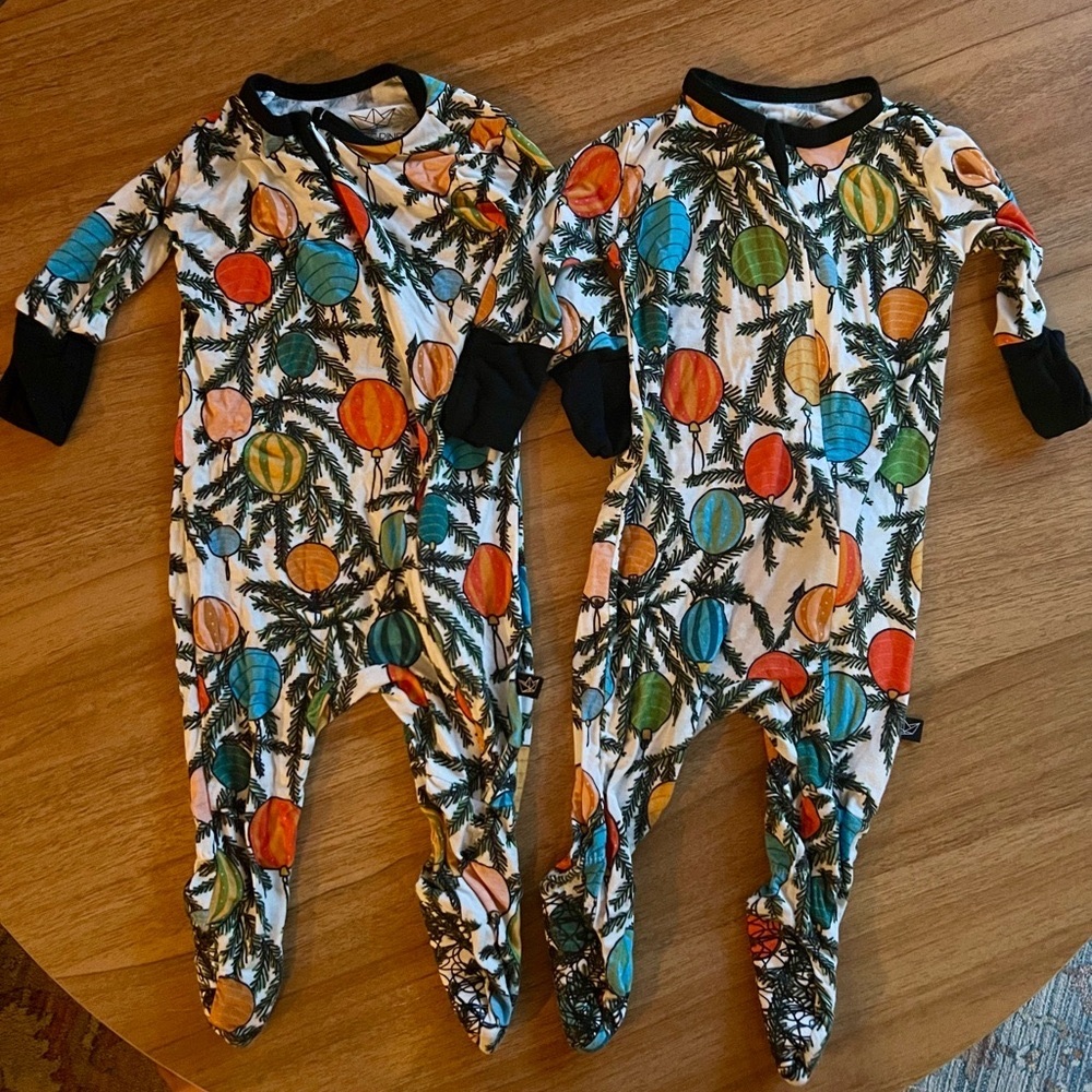 Bamboo Christmas Footies for twins